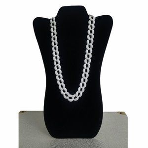 Vtg Monet White Enamel Gold Chain Link Necklace